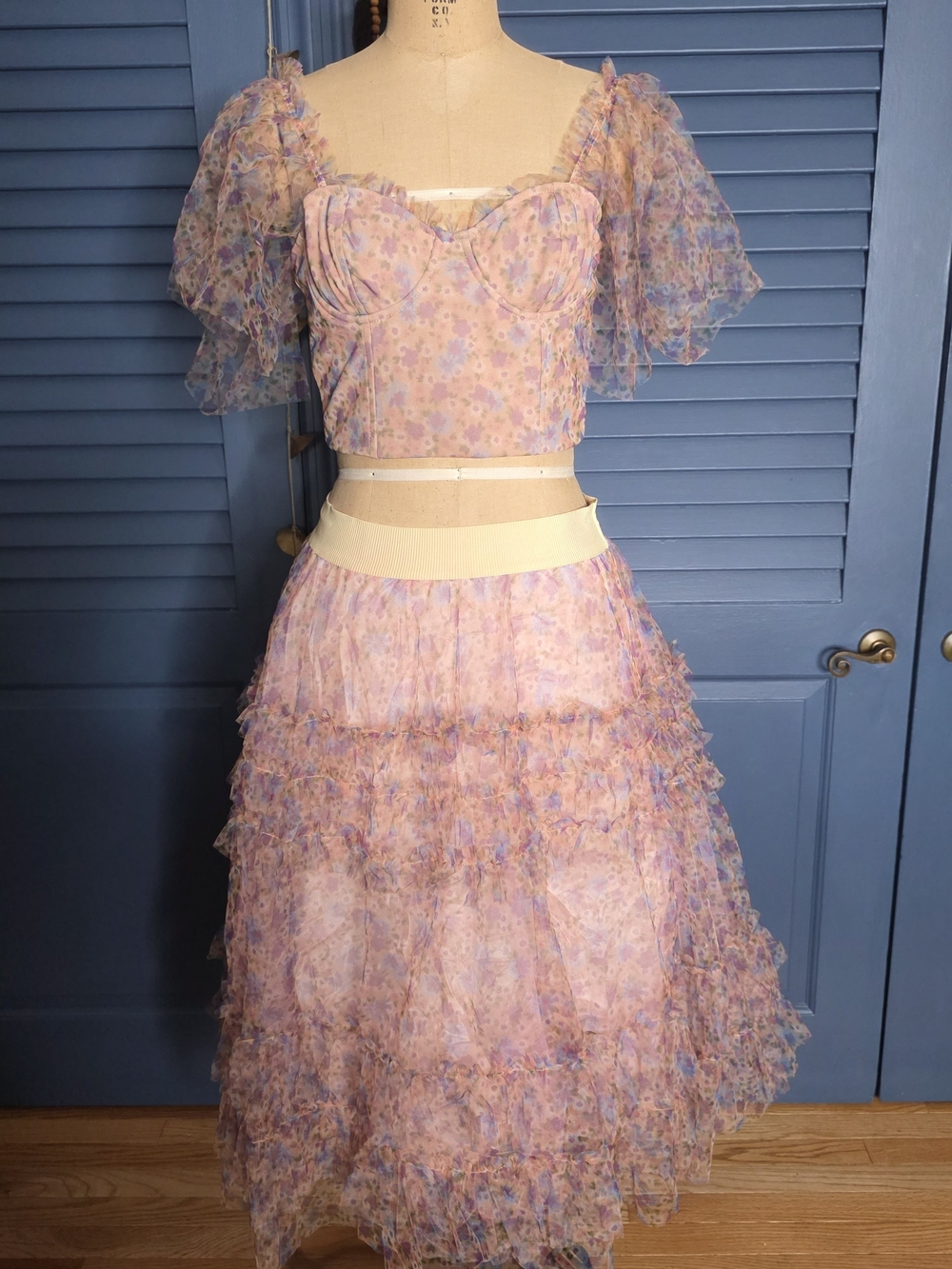 NWT EASEL Floral Mesh Tulle Ballerina Skirt & Bustier Top Set - M